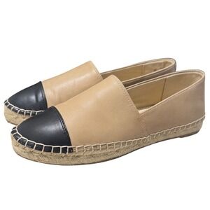 Sam Edelman Krissy Espadrilles Womens 8 Beige Black Leather Cap Toe Flats